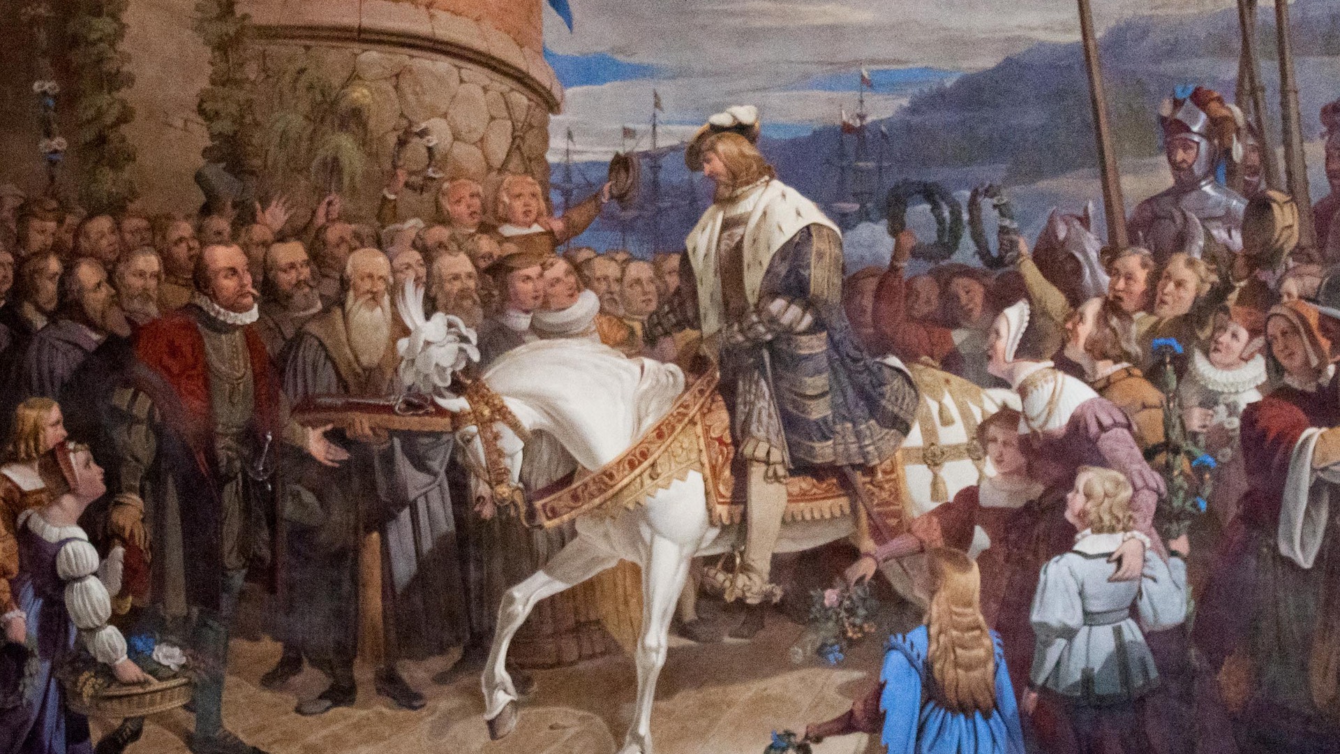 Detalj av målning, Gustav Vasa på vit häst. 