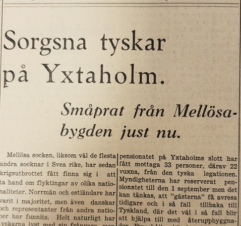Tdningsrubrik Sorgsna tyskar på Yxtaholm.