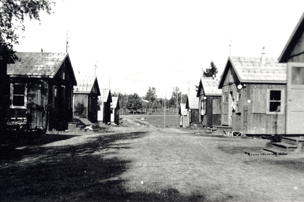 Bostadsbaracker i Eckerstalägret under andra världskriget.