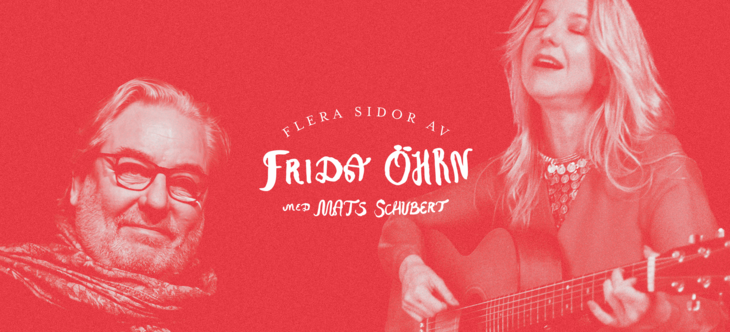 En rödtonad bild på en man och en kvinna med gitarr