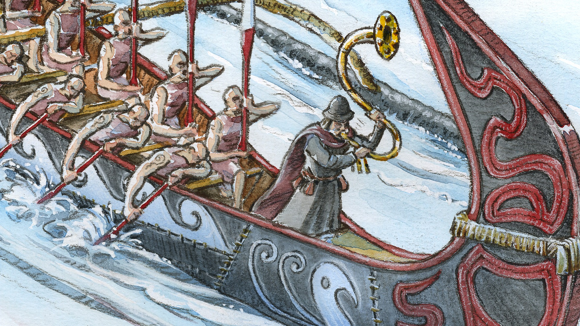 Detalj av illustration över en bronsåldersbåt