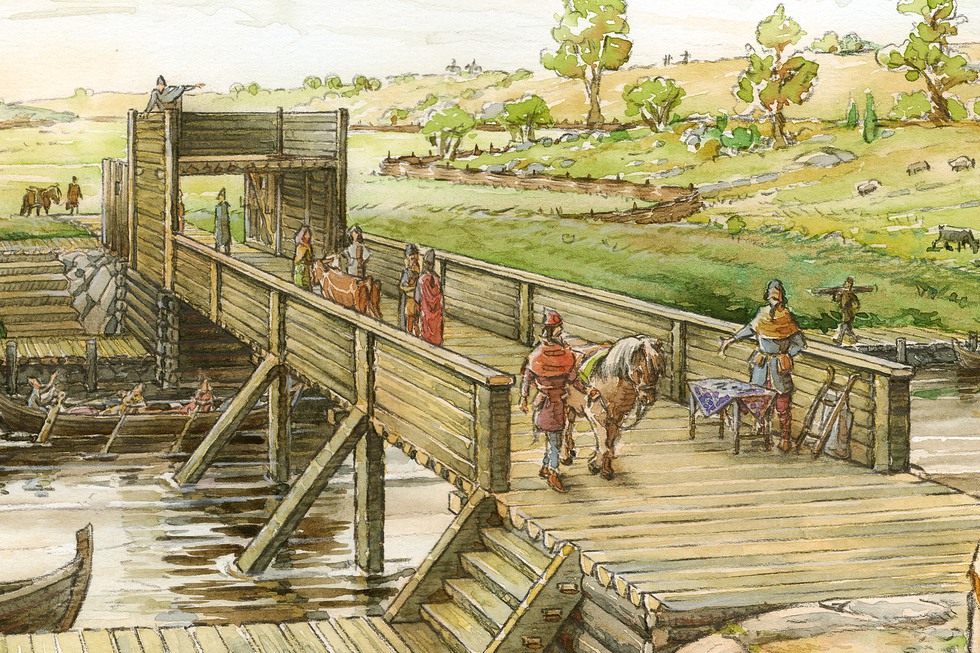 Illustration vikingatida bro vid Ramsundet.
