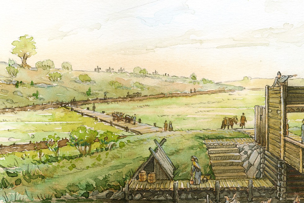 Illstration, vikingatida ärdväg över ås vid Ramsundet.