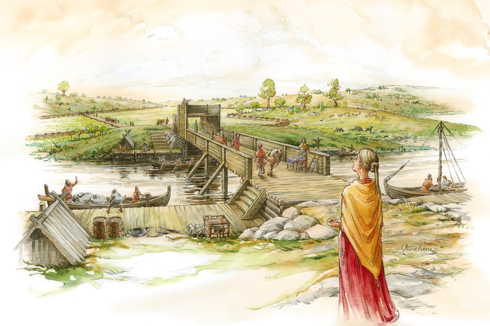 Illustration över hur det kan ha sett ut vid Sigurdsristningen för 1000 år sedan.
