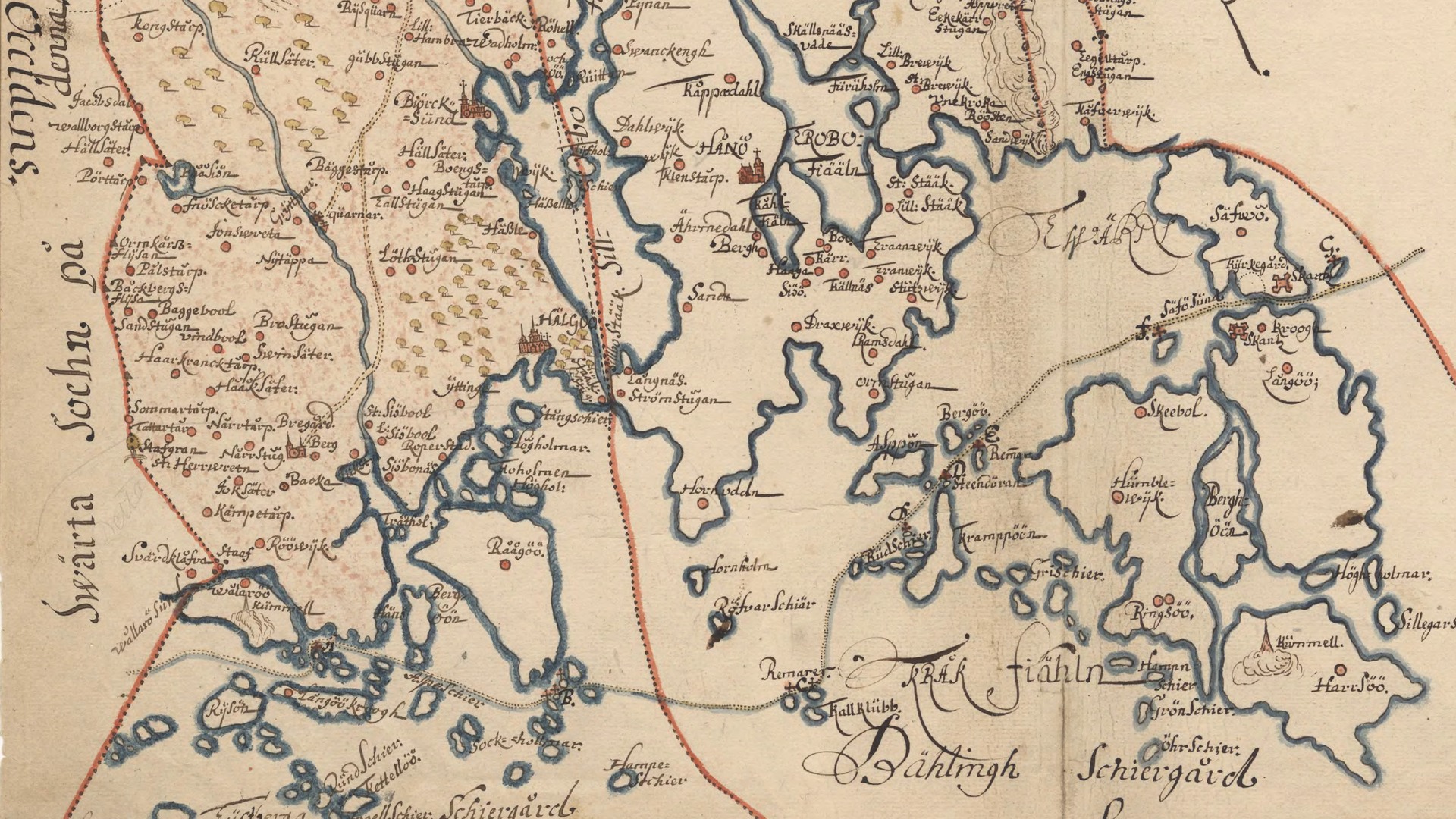En karta från 1678 som visar en del av Sörmlands skärgård