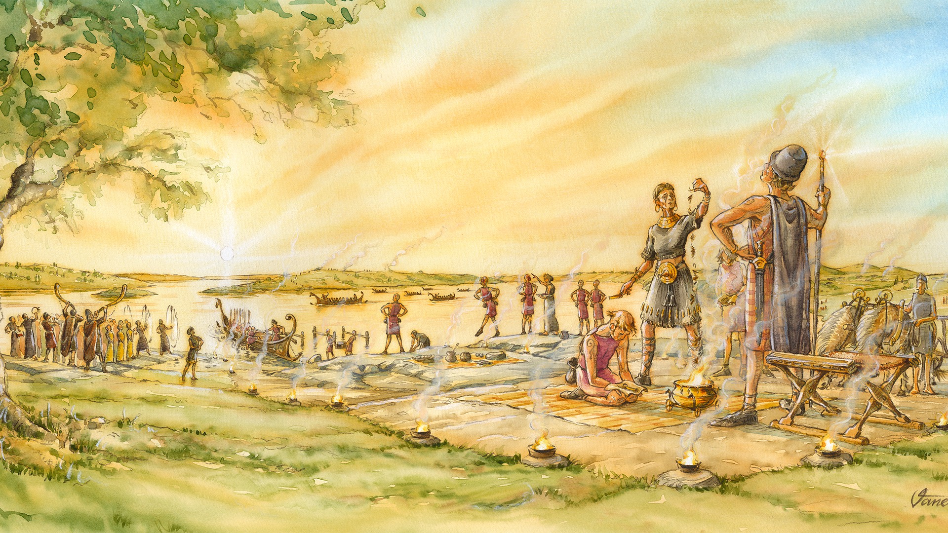 Illustration över hur det kan ha sett ut vid Ullevi på bronsåldern.