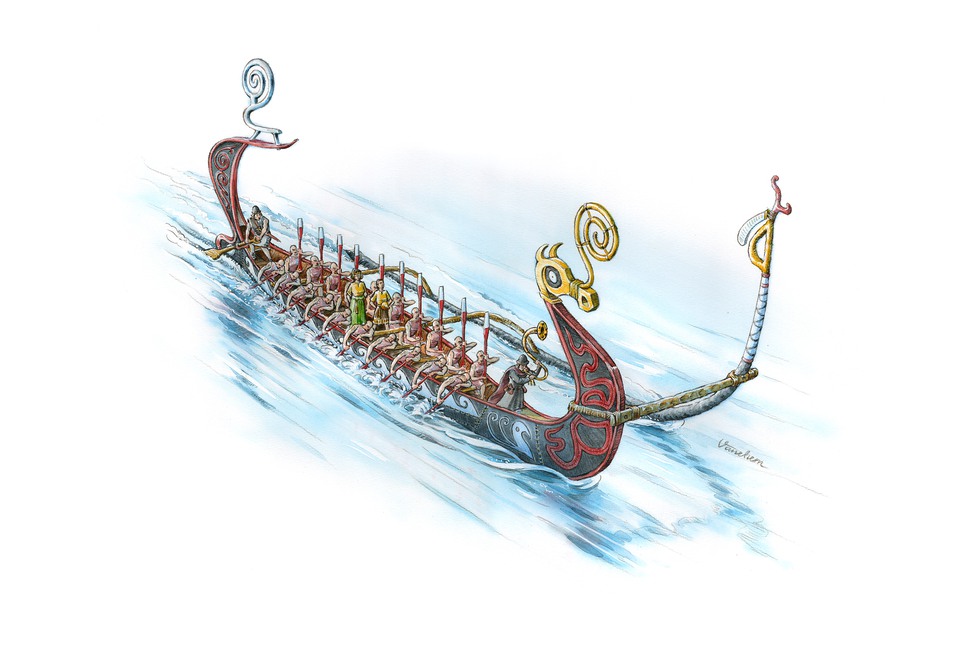 Illustration över ett bronsåldersskepp.